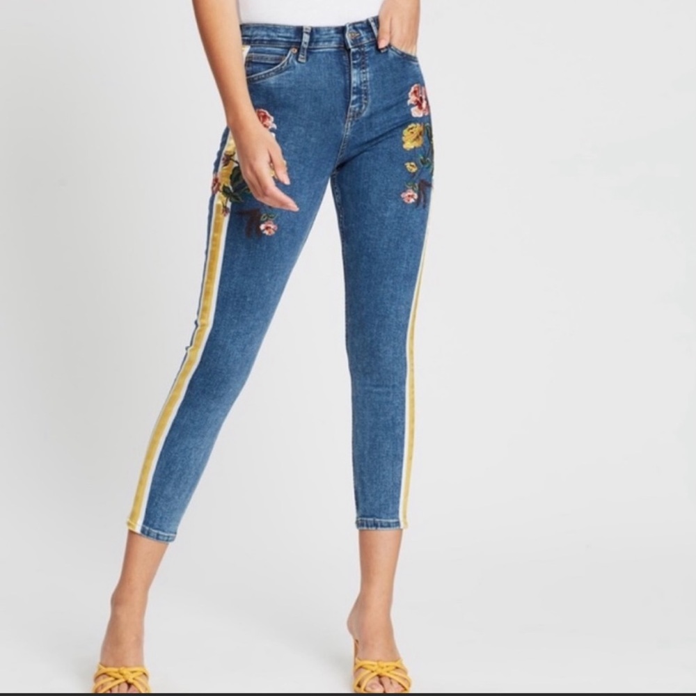TopShop Jamie Floral Stripe Jeans Sz 26 GUC